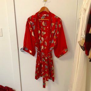 Delicate Satin Red Patterned Robe